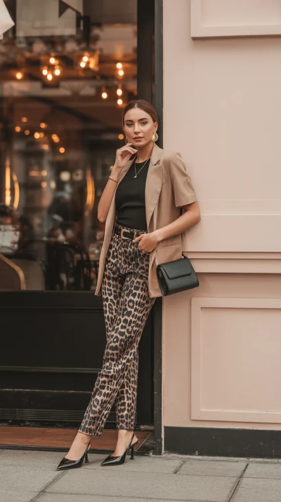 Black Top With Leopard Pants