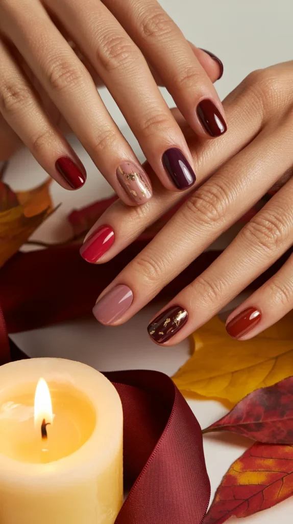 Burgundy Berry and Plum Short Fall Nails