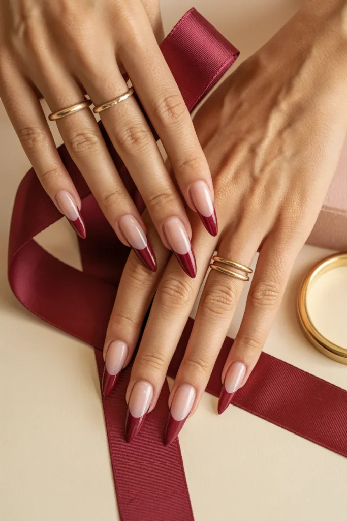 32 Elegant Valentine’s Day Nail Ideas for a Chic Romantic Manicure 12 Burgundy French Tips
