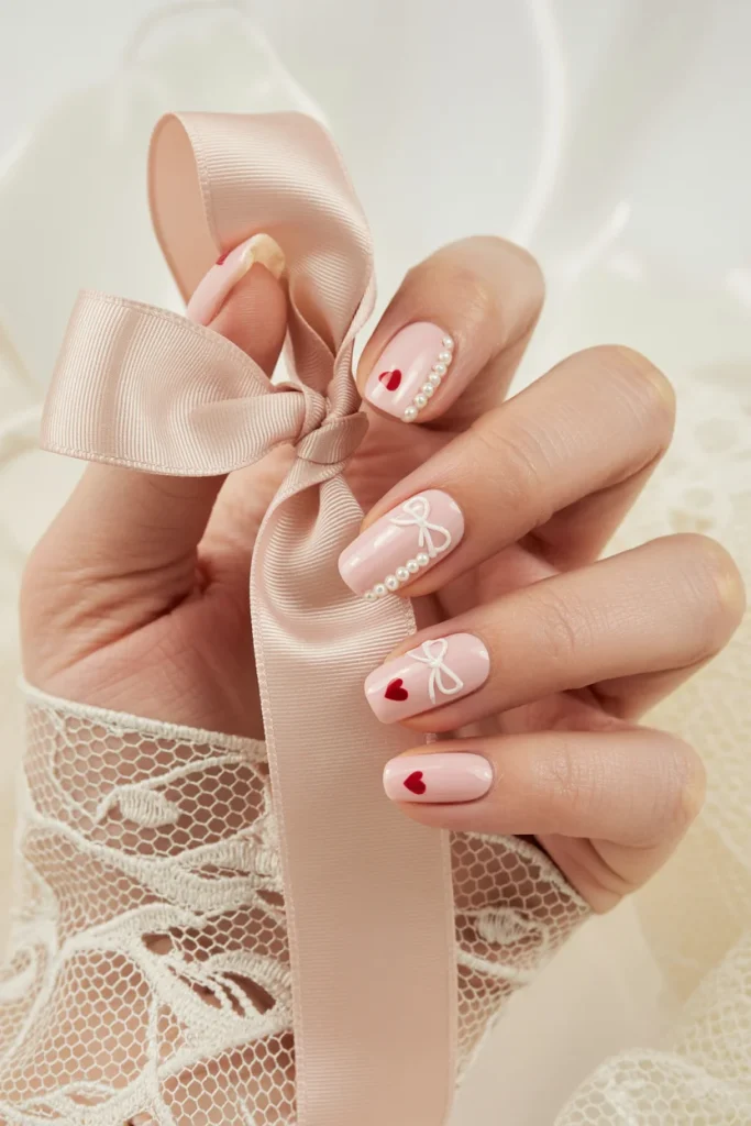 Coquette Bow Accent Nails 1