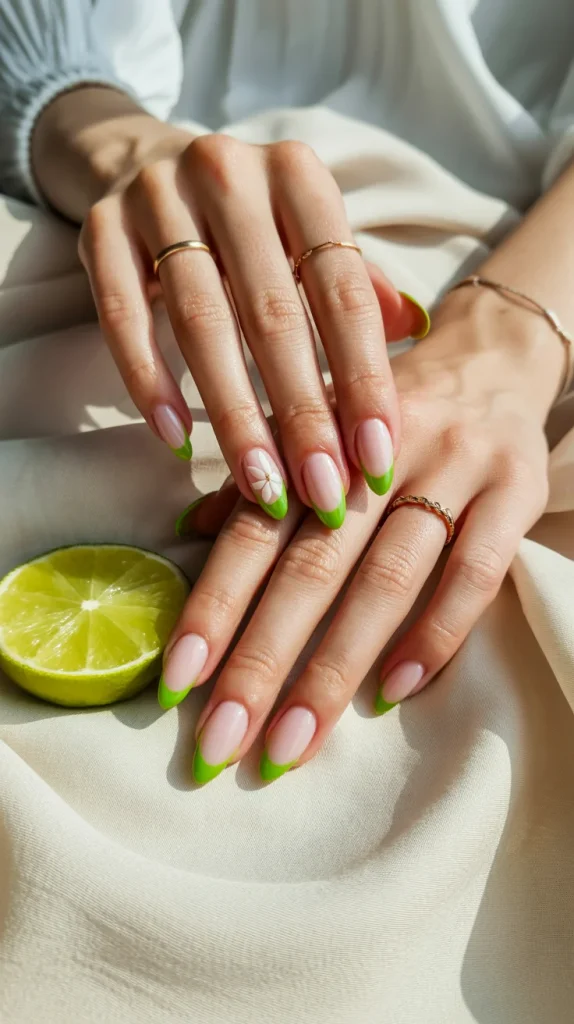 Lime Green Accent Nails 1