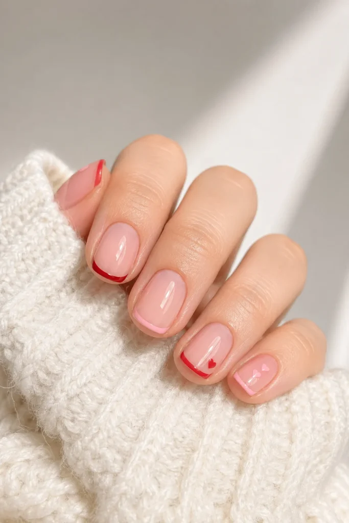 Micro French Tips With Tiny Hearts