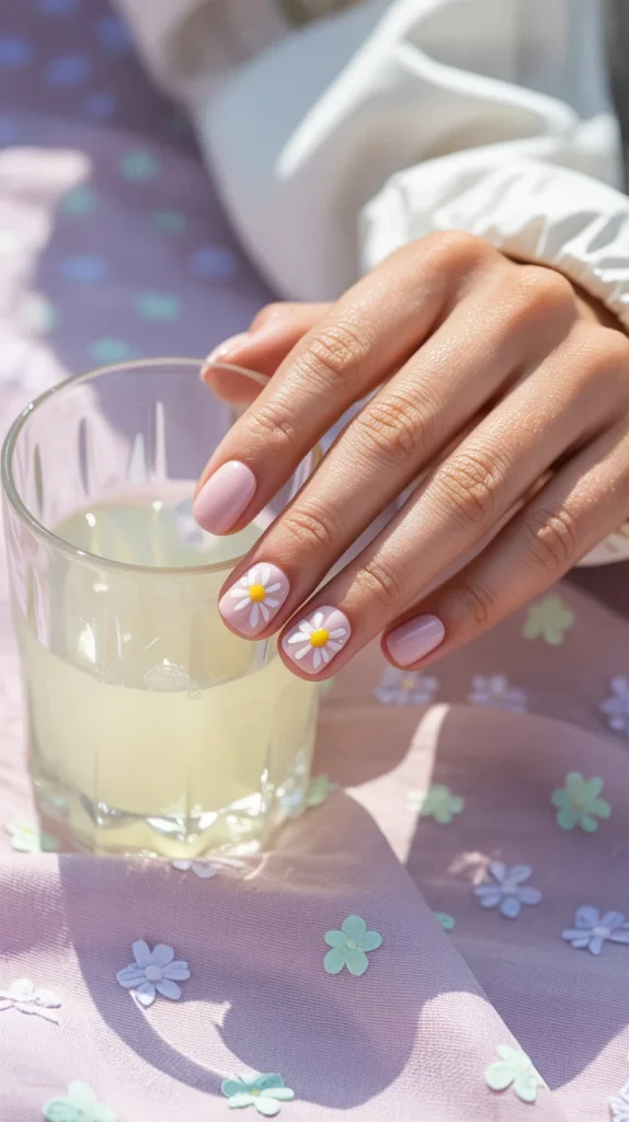 Milky Pink Flower Nails