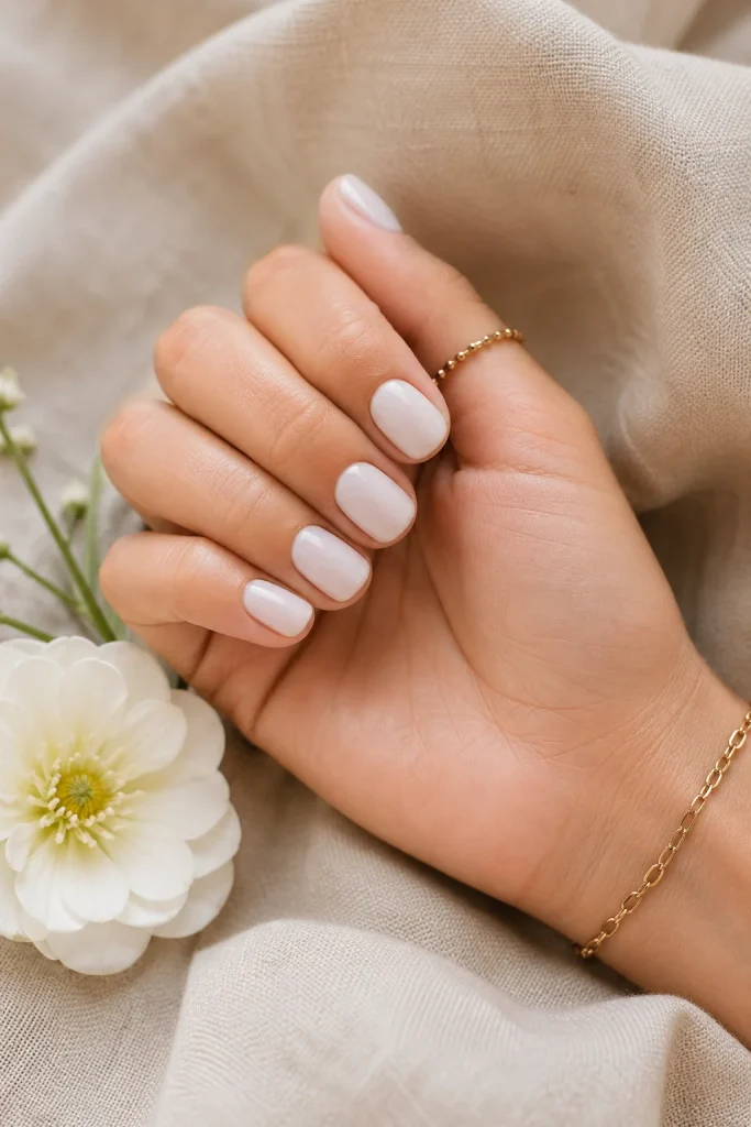 Milky White Short Nails