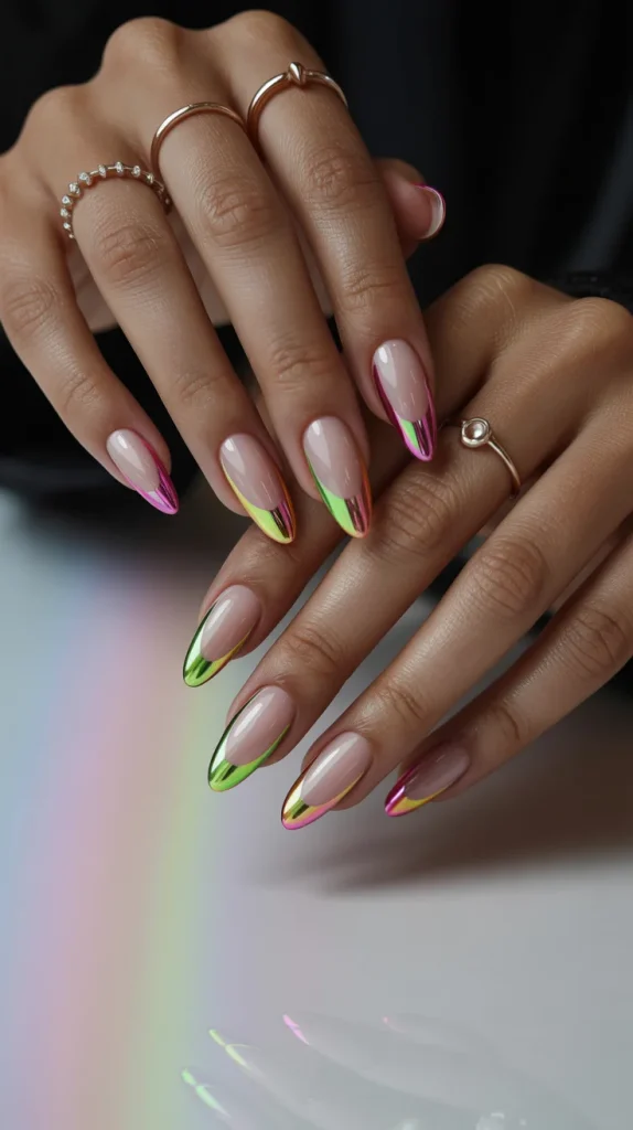 Neon Chrome French Nails