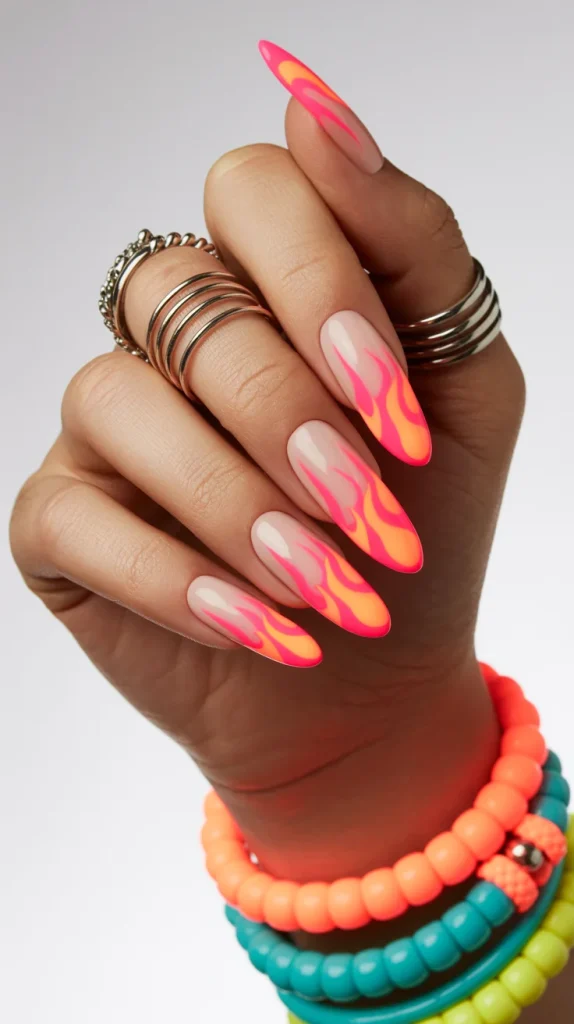Neon Flame Nails