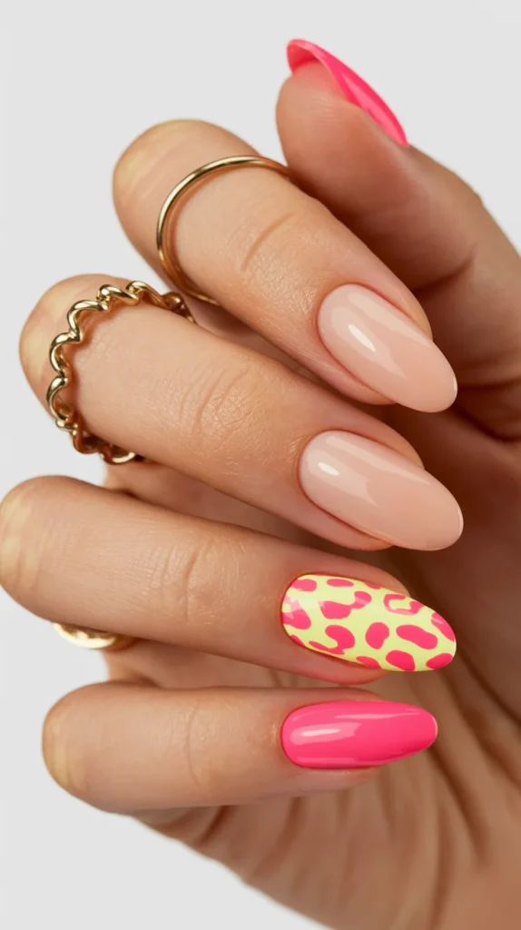 Neon Leopard Accent Nails