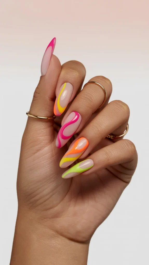 Neon Swirl Nails