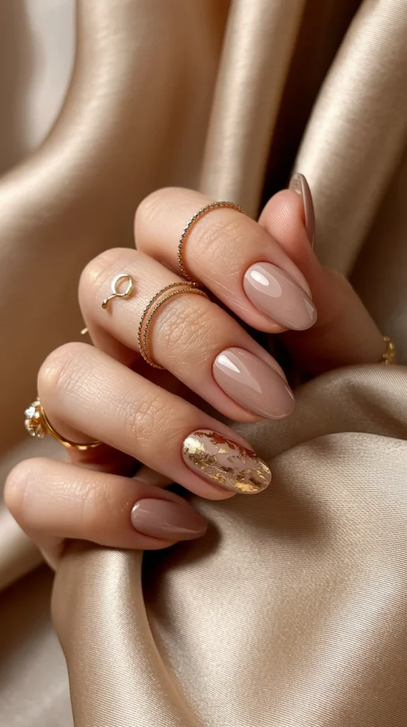 27 Classy Short Nail Ideas for Summer That Look Fresh and Polished 13 Nude Nails with Gold Foil
