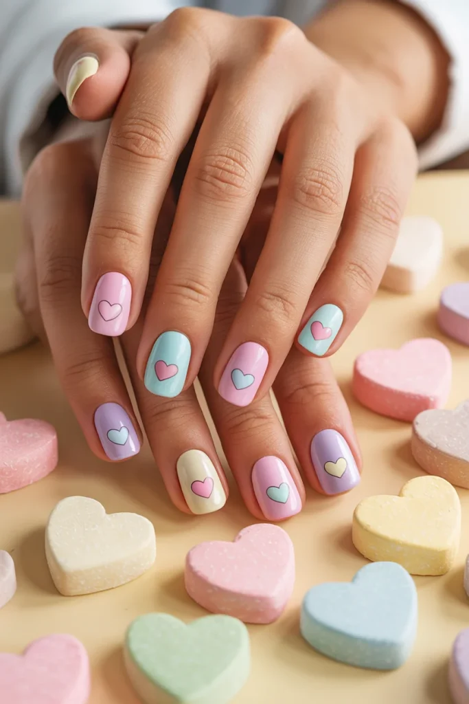 Pastel Candy Heart Nails