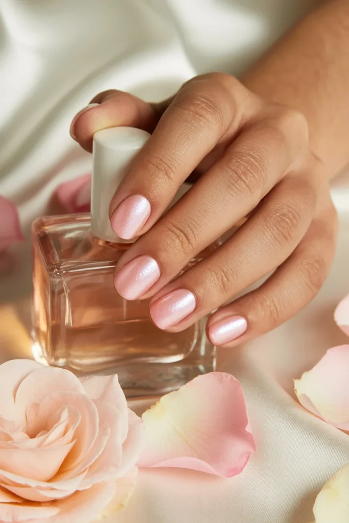 32 Elegant Valentine’s Day Nail Ideas for a Chic Romantic Manicure 10 Pearl Shimmer Pink Nails
