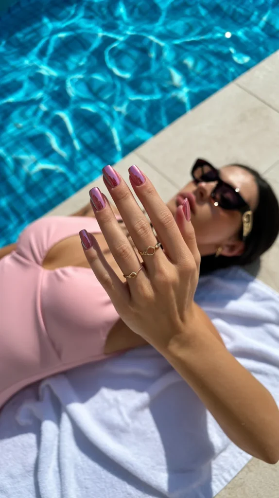 30 Chic Vacation Nail Ideas That Look Expensive on Every Getaway 17 Pink Chrome Vacation Nails