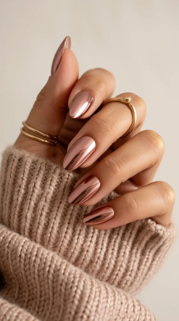 Rose Brown Chrome Nails