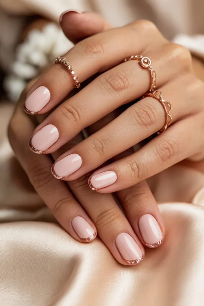 32 Elegant Valentine’s Day Nail Ideas for a Chic Romantic Manicure 14 Rose Gold Glitter Cuticle Line