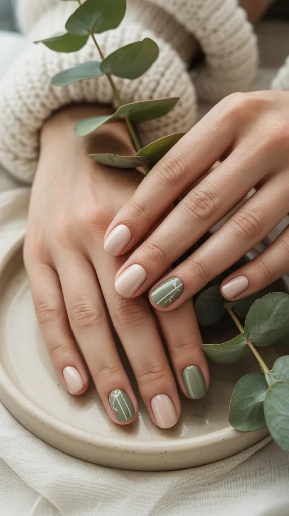 27 Classy Short Nail Ideas for Summer That Look Fresh and Polished 12 Sage Green Accent Nails