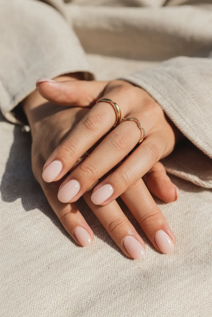 32 Elegant Valentine’s Day Nail Ideas for a Chic Romantic Manicure 6 Sheer Nude Nails With a Glossy Finish