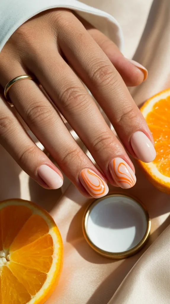 27 Classy Short Nail Ideas for Summer That Look Fresh and Polished 21 Soft Tangerine Swirl Nails