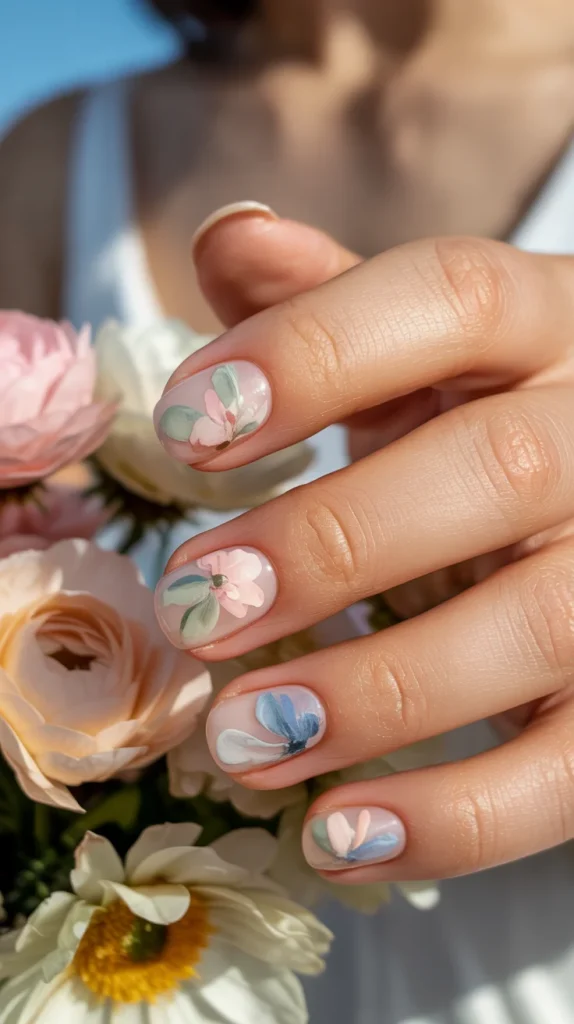 27 Classy Short Nail Ideas for Summer That Look Fresh and Polished 15 Soft Watercolor Floral Nails