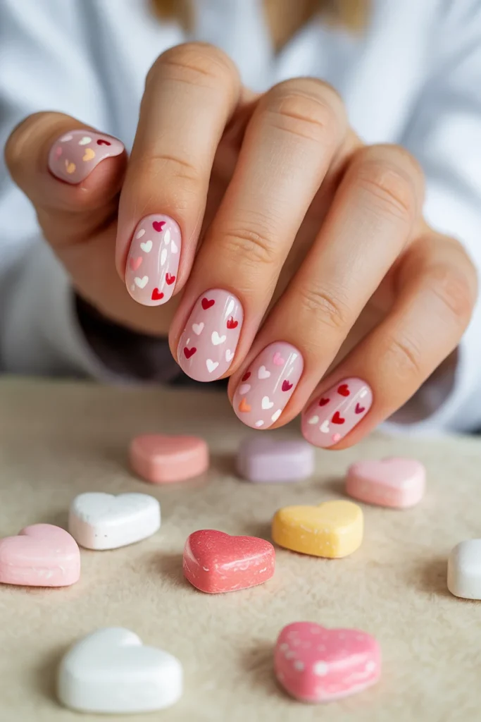 Tiny Heart Confetti Nails
