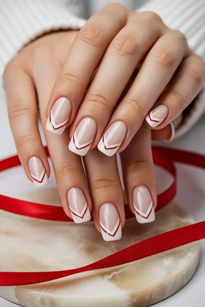 White French Tips With Heart Lines